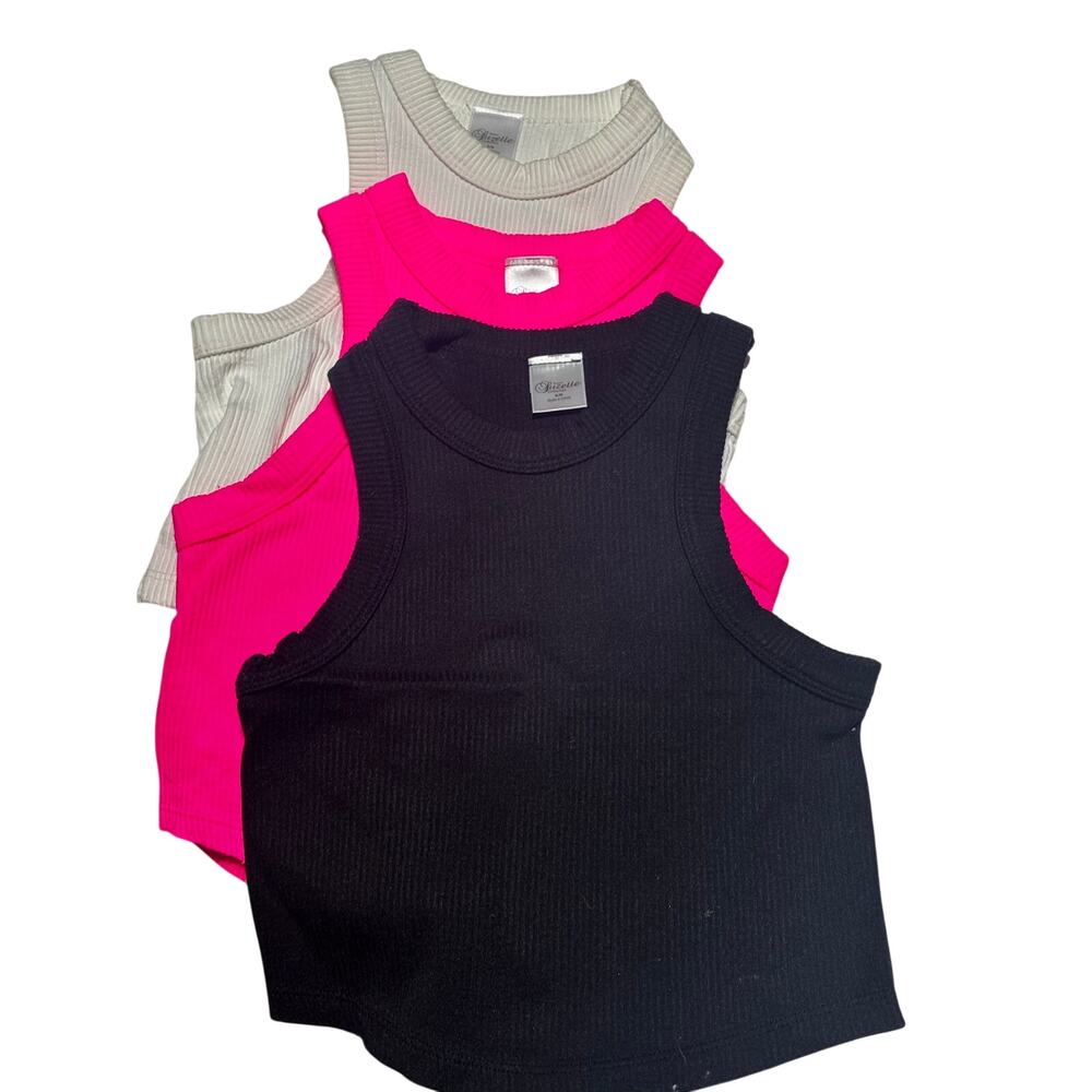 Suzette teen collection small fitted same white neon pink and black tank euc